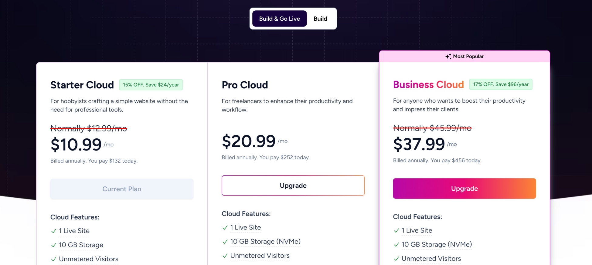 ZipWP Build & Go Live plan pricing.
